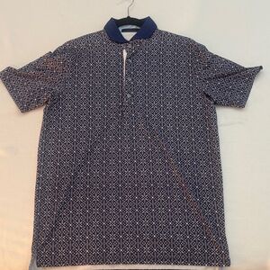 Greyson Navy Geometric Polo with Contrast Collar